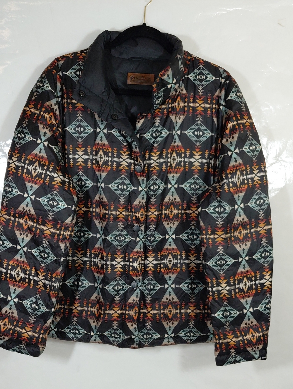 Womens Pendleton Reversable Packable Black/Aztec-Print Quilted PufferJacket XL